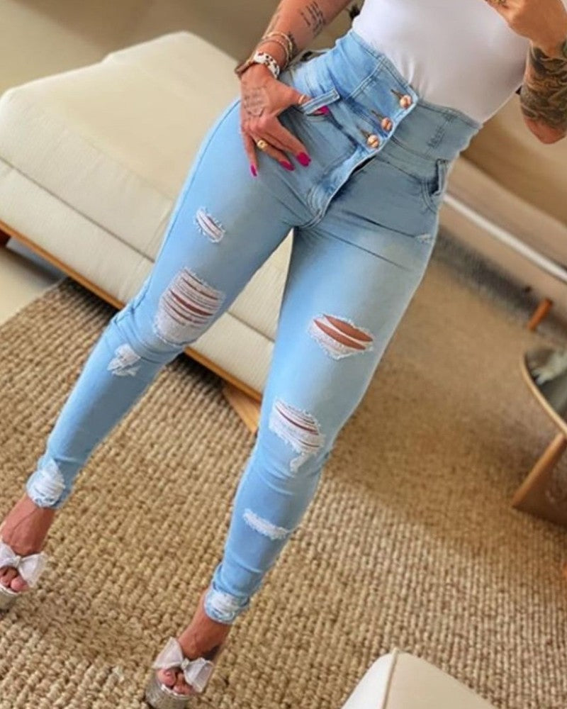 FZ Women's High Waist Ripped Skinny Denim Pants - FZwear