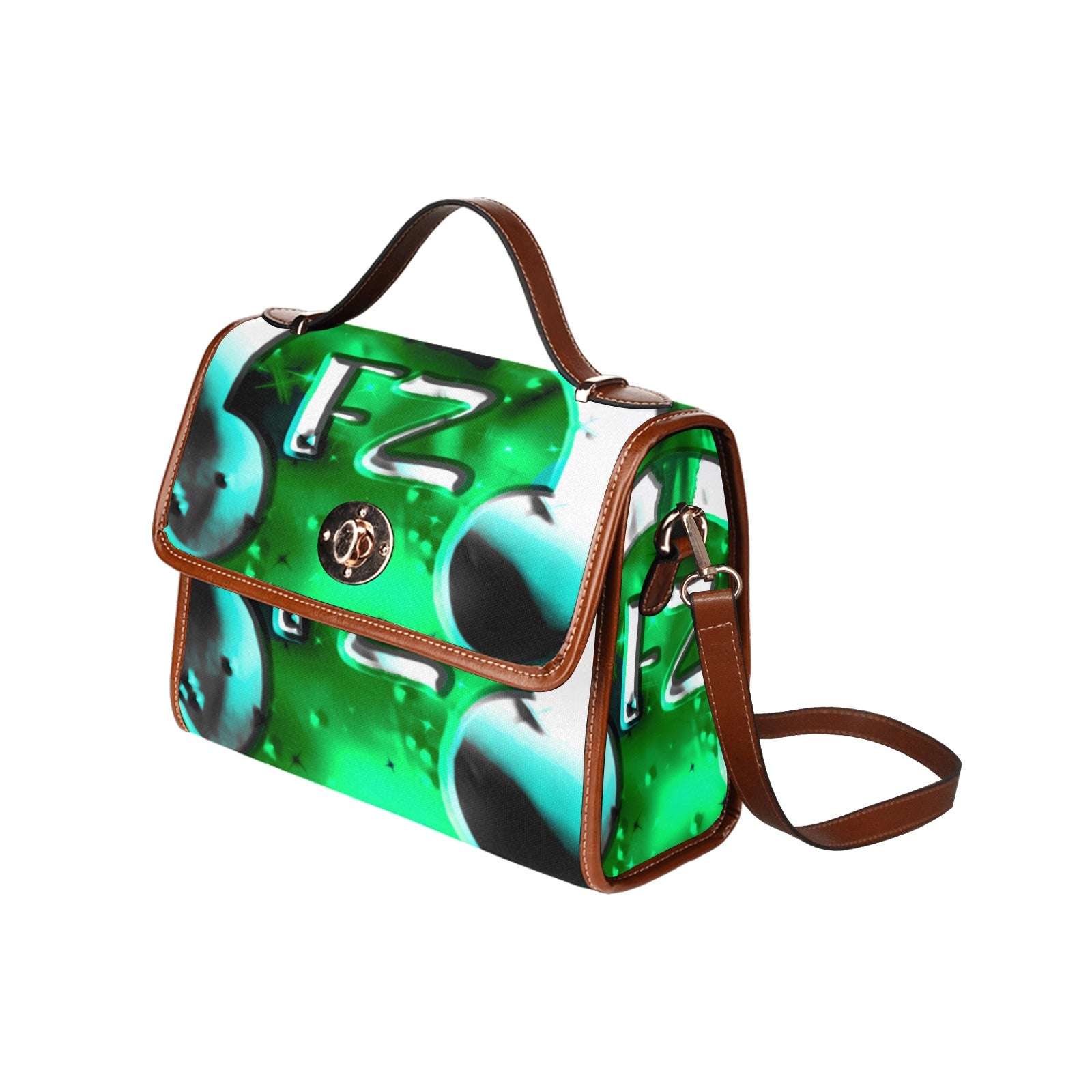 fz green abstract handbag all over print waterproof canvas bag(model1641)(brown strap)