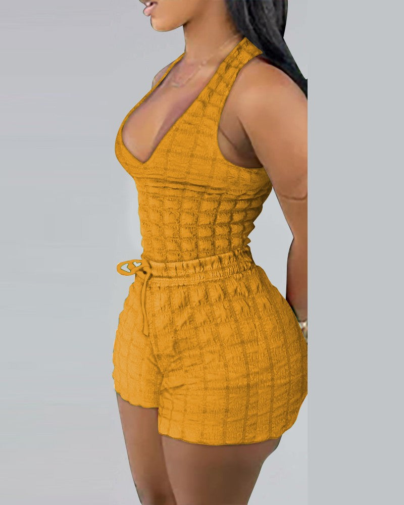 FZ Women's Textured Drawstring Shorts Suit - FZwear