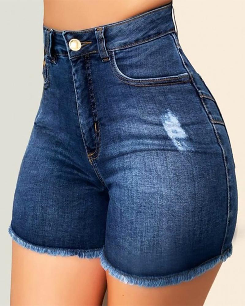 FZ Women's High Waist Ripped Denim Shorts - FZwear