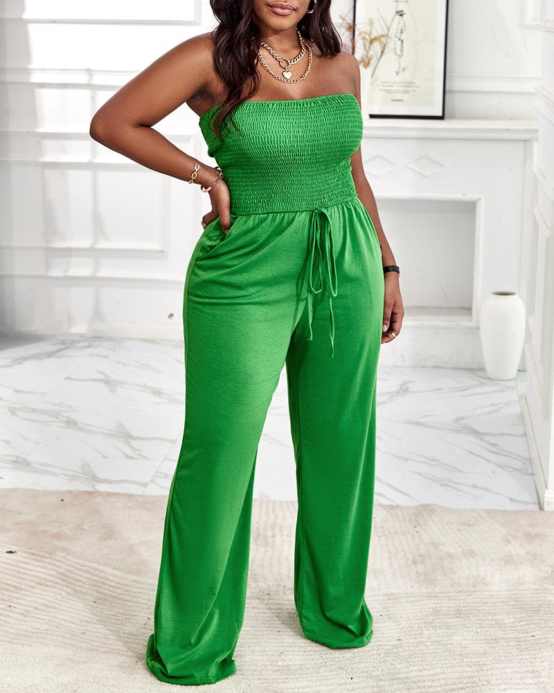 FZ Women's Plus Size Bandeau Shirred Wide Leg Jumpsuit - FZwear