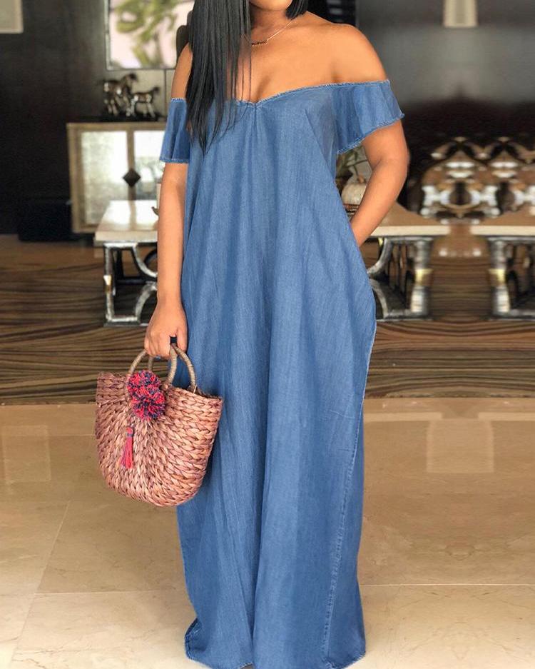 FZ Women's Oversized Off Shoulder Denim Maxi Dress - FZwear