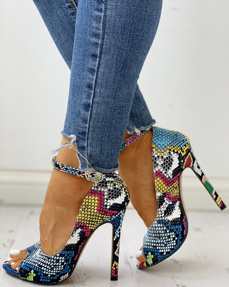 FZ Women's Snakeskin Print Thin Heel Shoes - FZwear