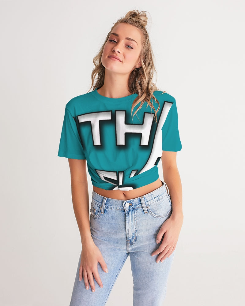 blue sky women's twist-front cropped tee