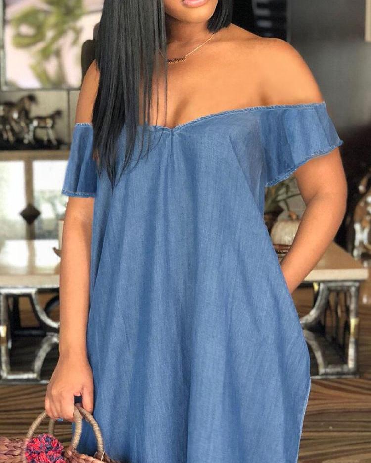 FZ Women's Oversized Off Shoulder Denim Maxi Dress - FZwear