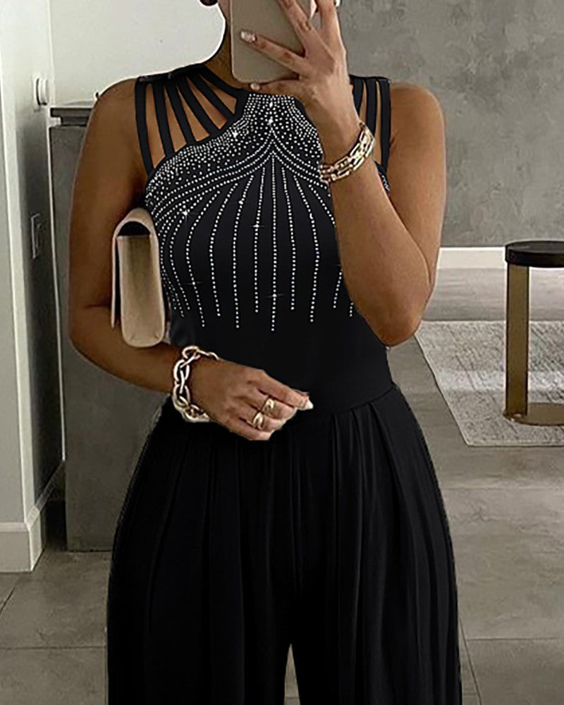 FZ Women's Rhinestone Ruched Wide Leg Jumpsuit - FZwear