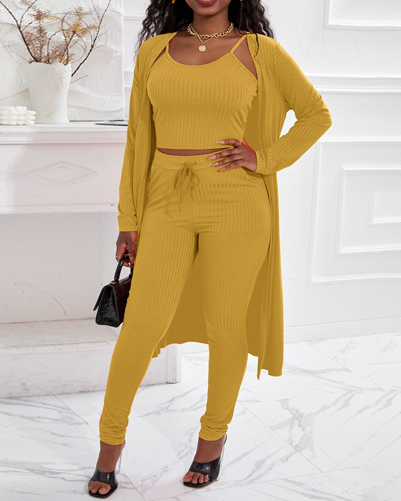 FZ Women's Ribbed Pants Set With Longline Coat - FZwear