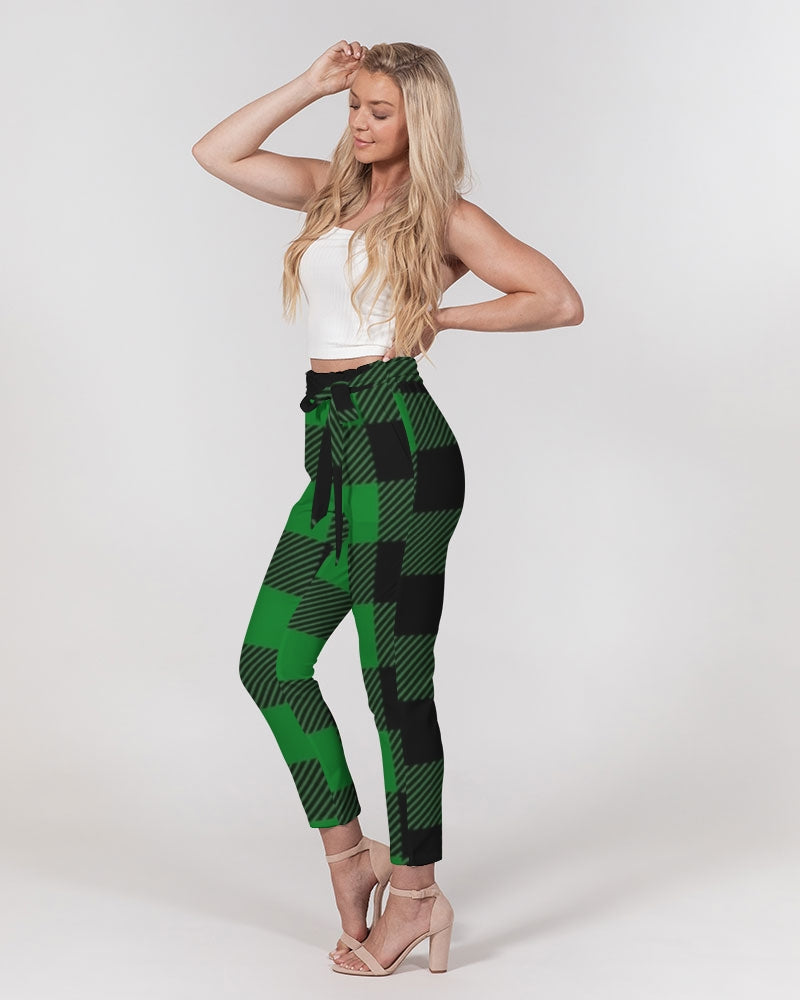 fz plaid women's belted tapered pants