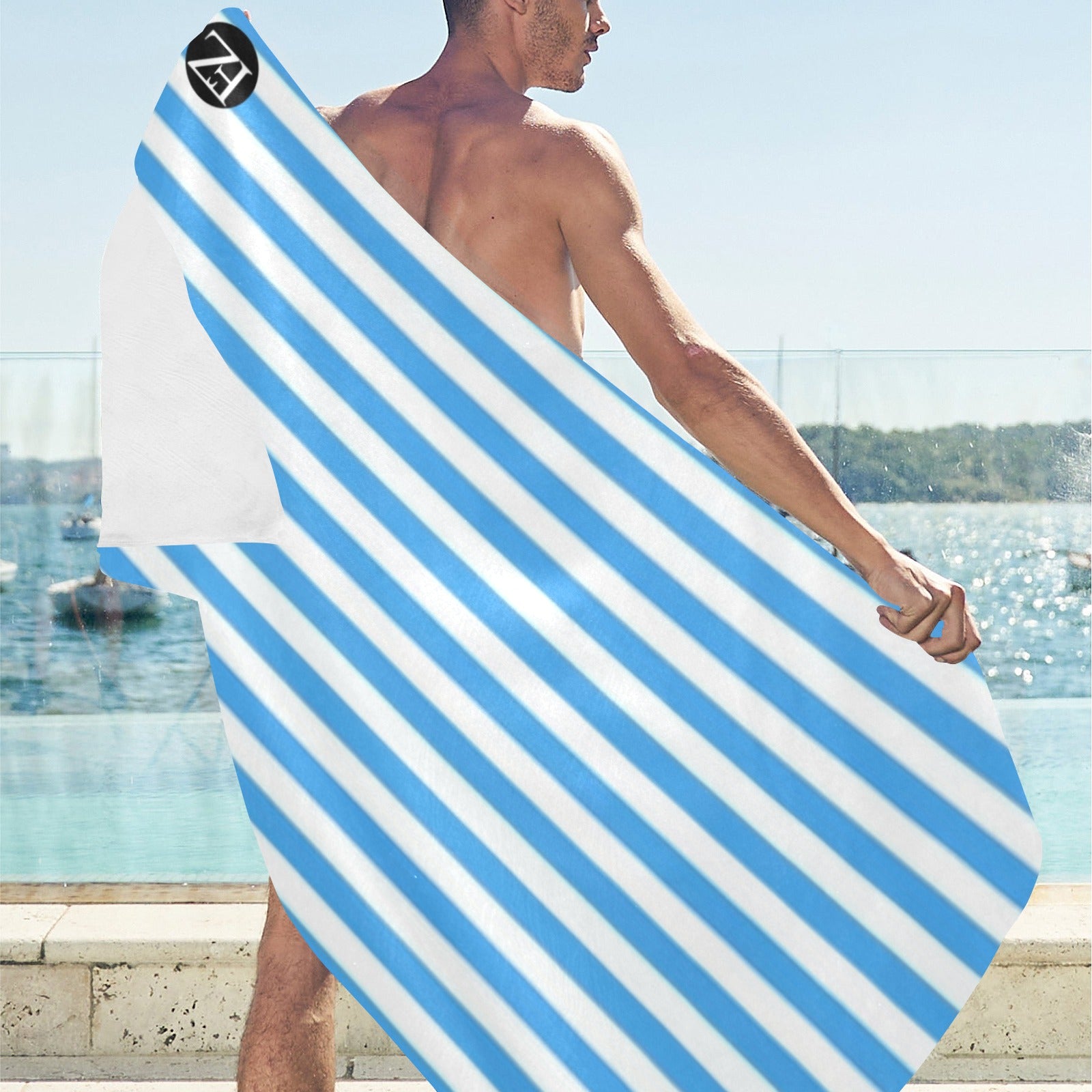fz beach towel - blue strip beach towel 32"x 71"(made in queen)