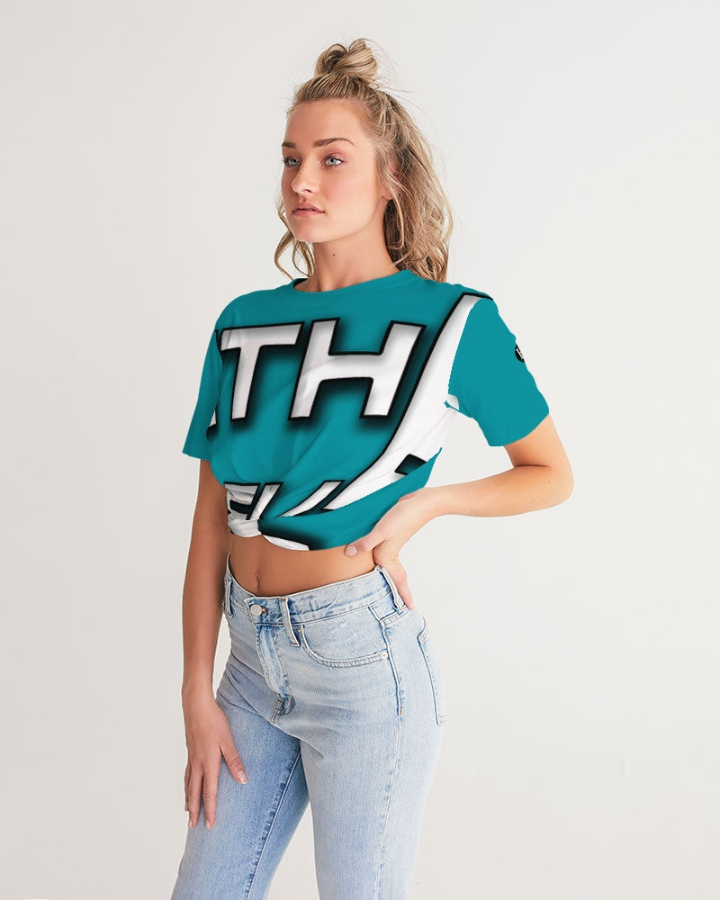 blue sky women's twist-front cropped tee