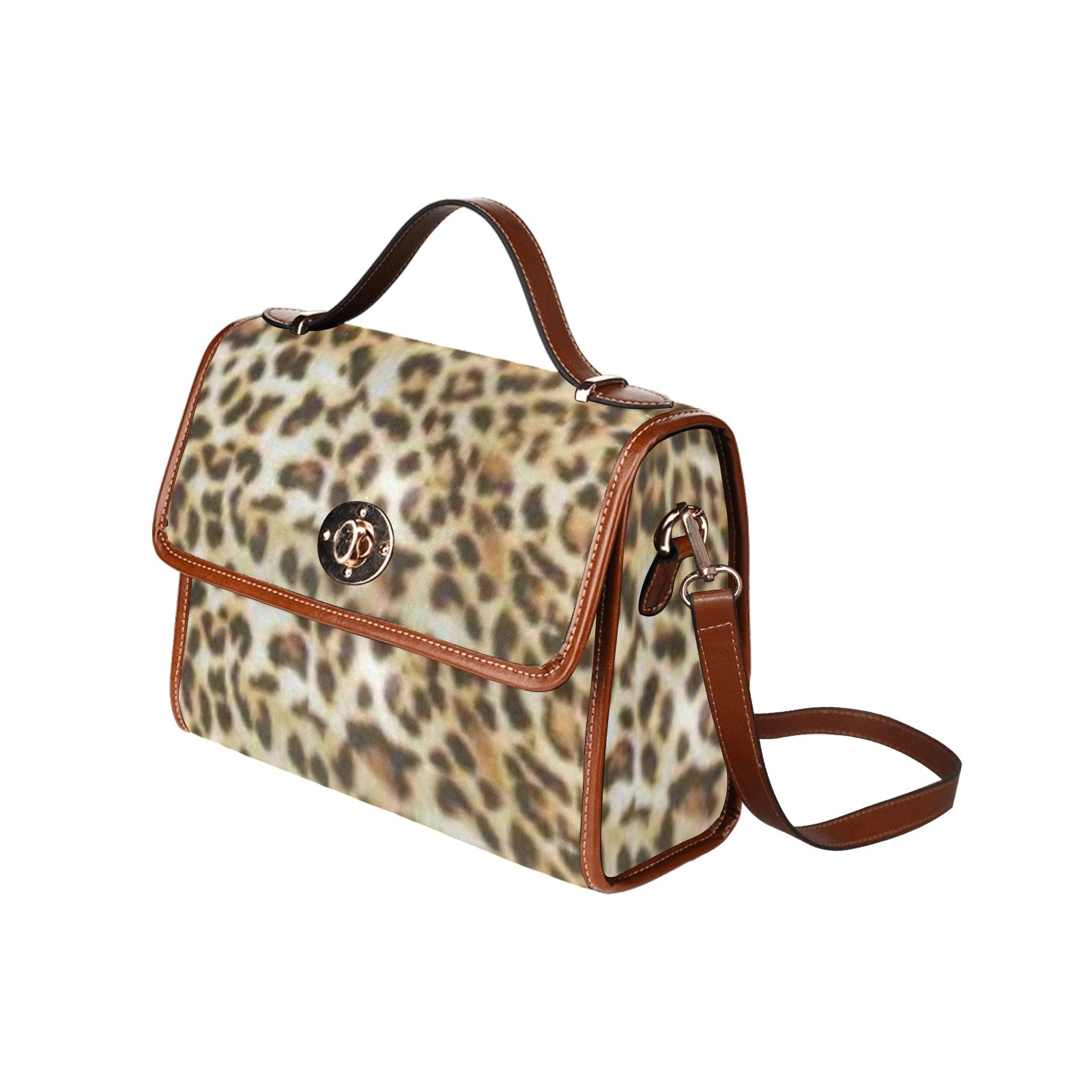 fz leopard handbag all over print waterproof canvas bag(model1641)(brown strap)