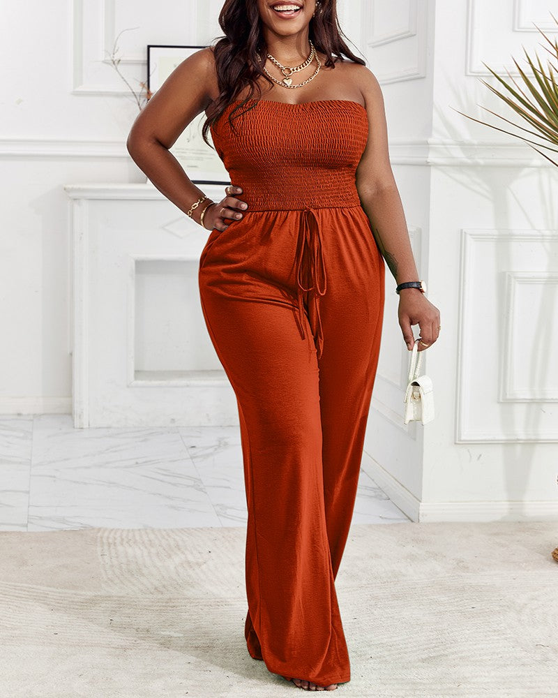 FZ Women's Plus Size Bandeau Shirred Wide Leg Jumpsuit - FZwear