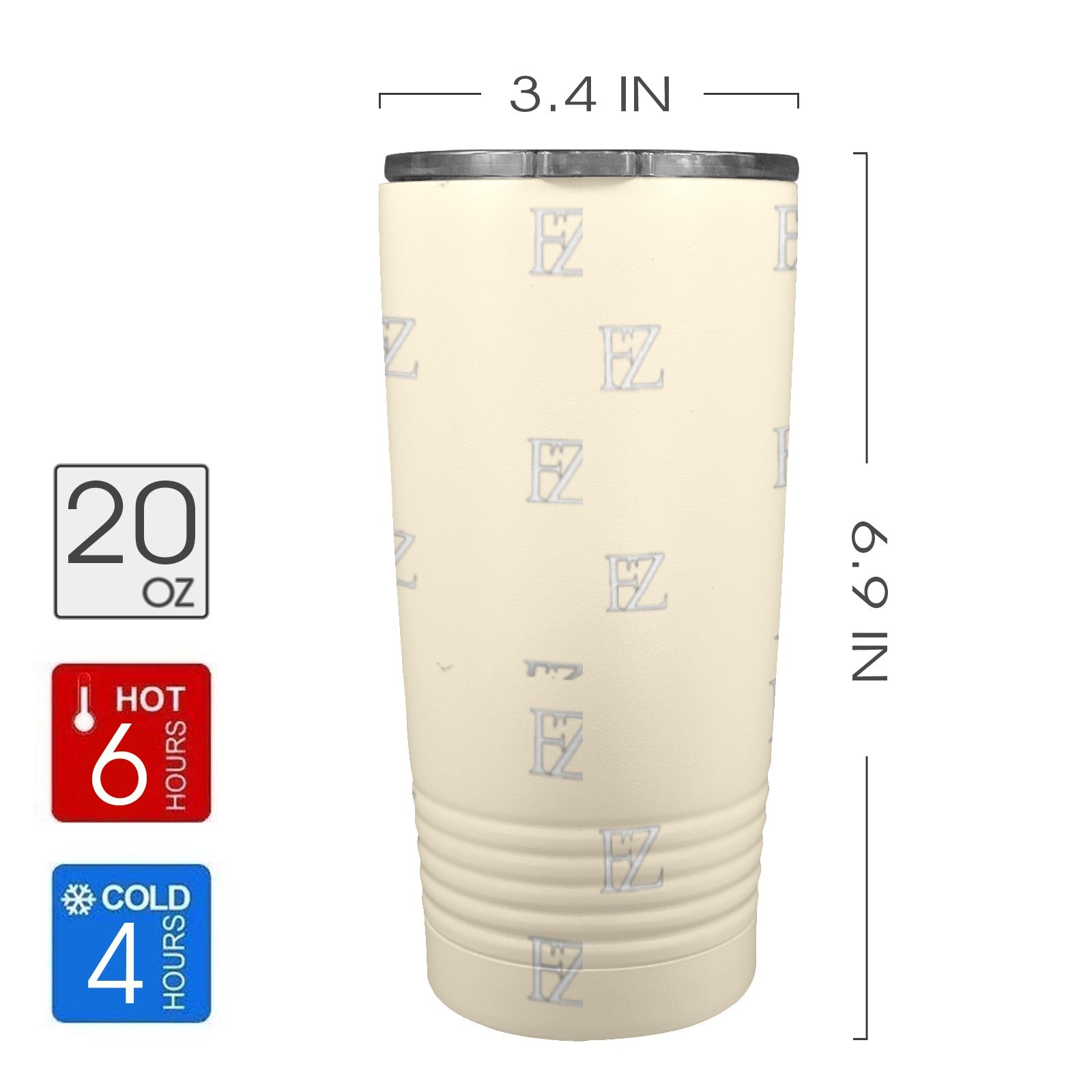 fz original coffee cup - beige insulated stainless steel tumbler (20oz )