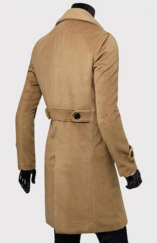 men's double breasted lengthened simple wool coat