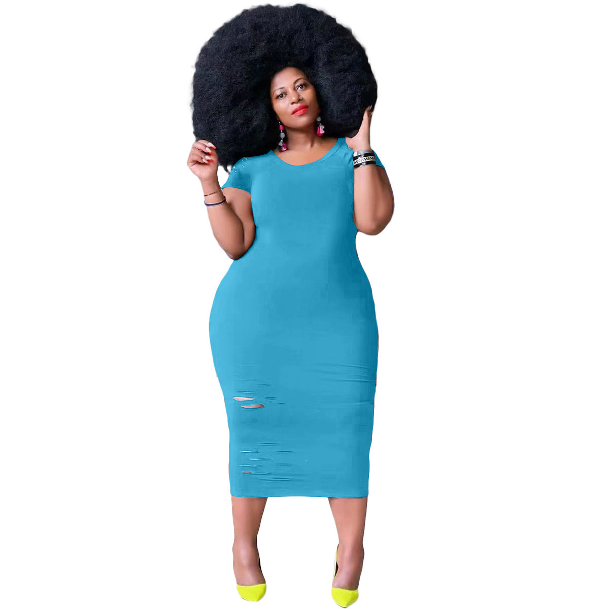 fz women plus size solid short sleeve dress