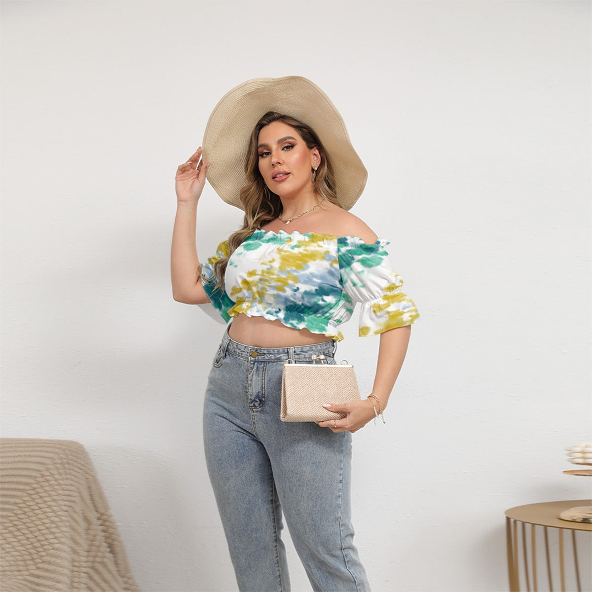 fz women's cropped top with puff sleeve