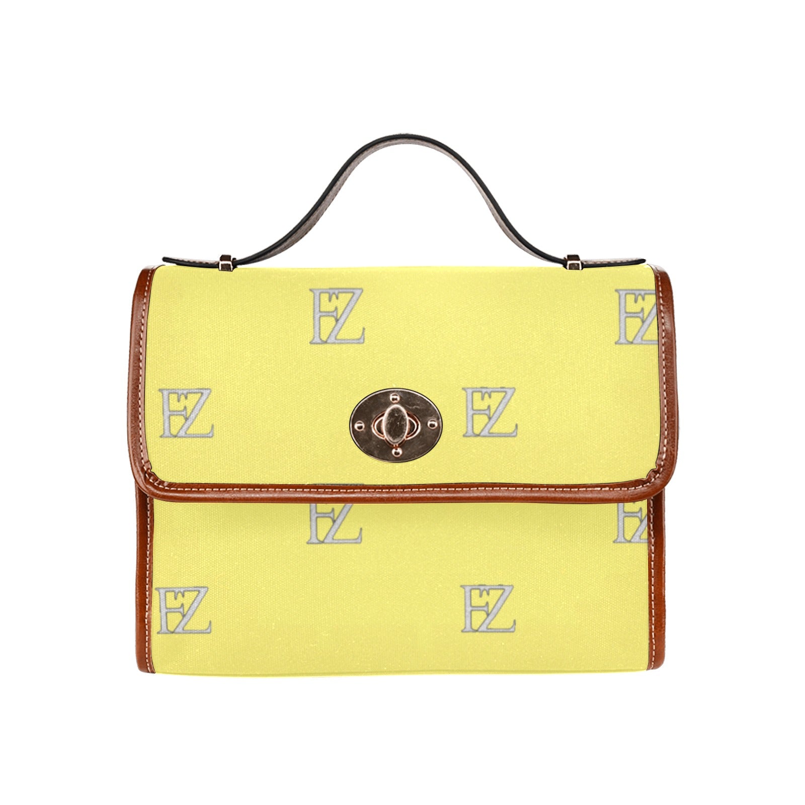 fz yellow handbag all over print waterproof canvas bag(model1641)(brown strap)