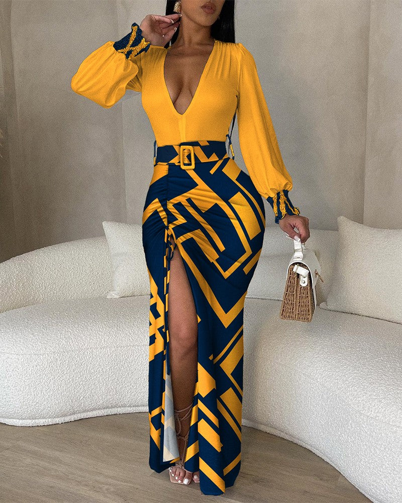 FZ Women's Print Plunge High Slit Maxi Sun Dress - FZwear