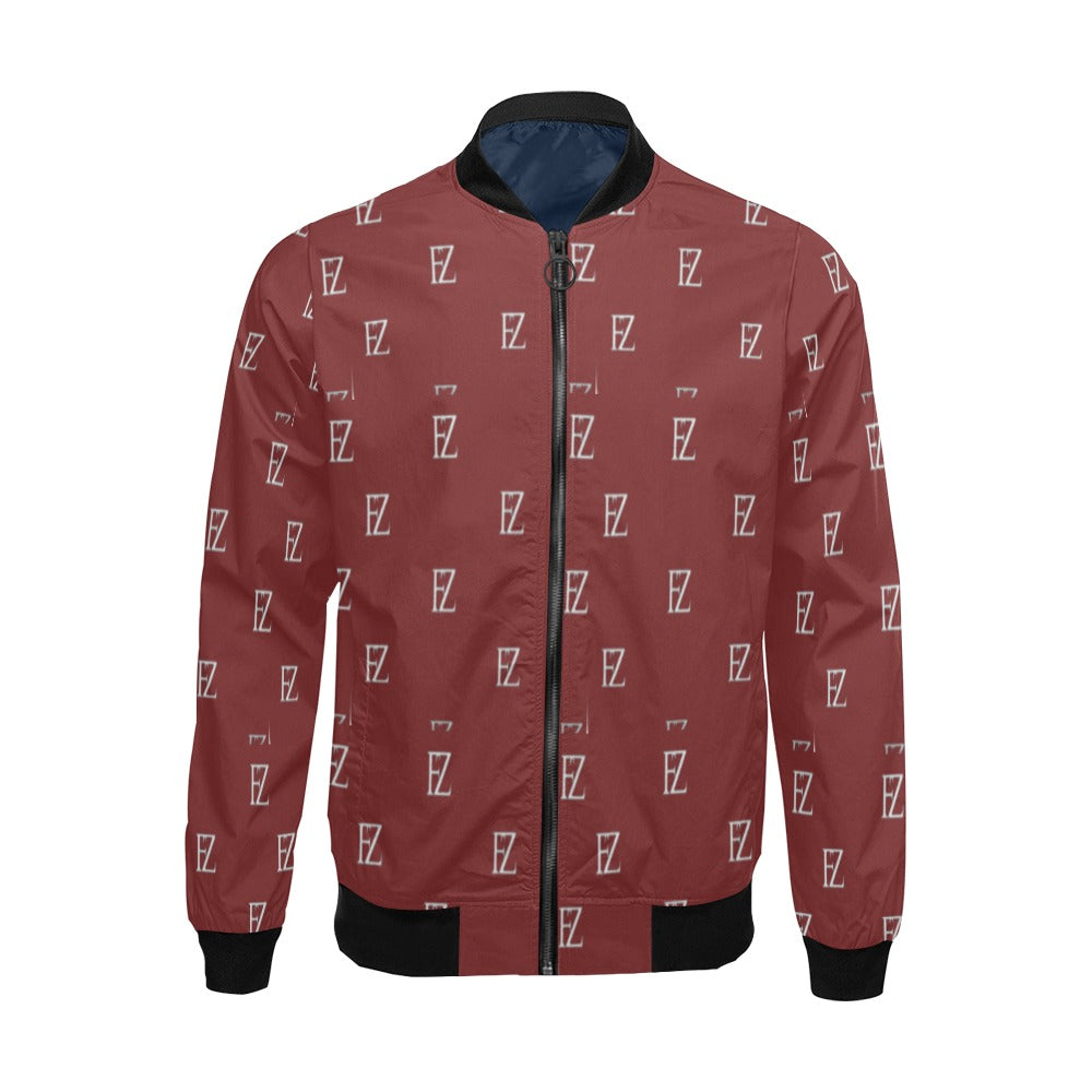 fz men's designer jacket- burgundy black men's all over print casual jacket (model h19)