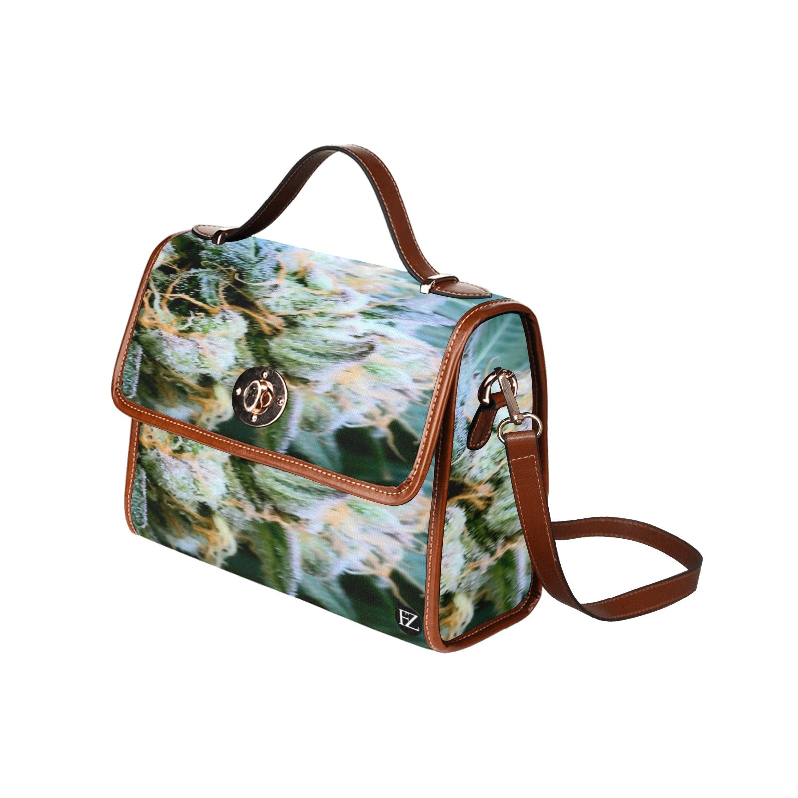 fz weed one handbag all over print waterproof canvas bag(model1641)(brown strap)