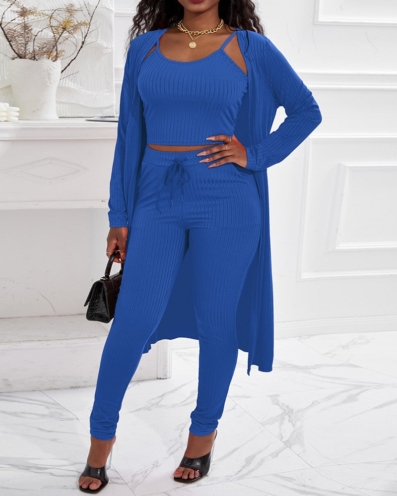 FZ Women's Ribbed Pants Set With Longline Coat - FZwear