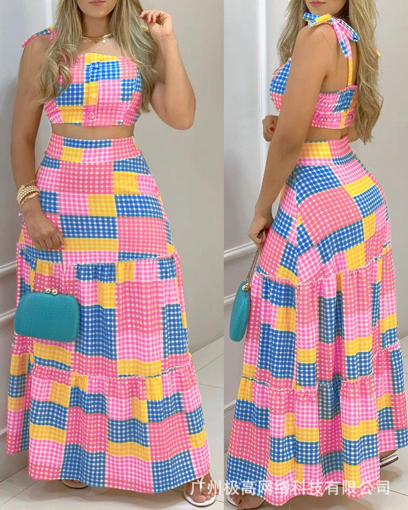 fz women's plaid skirt two-piece dress