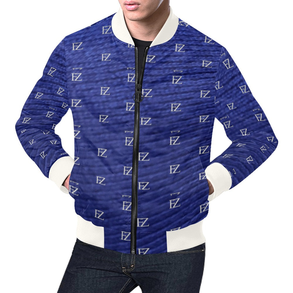 fz men's designer jacket- blue white men's all over print casual jacket (model h19)