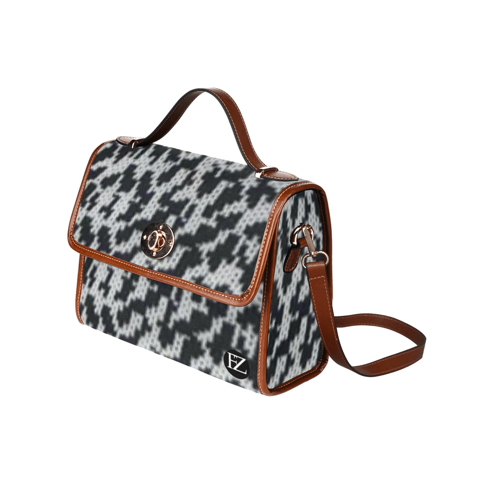 fz plaid handbag all over print waterproof canvas bag(model1641)(brown strap)