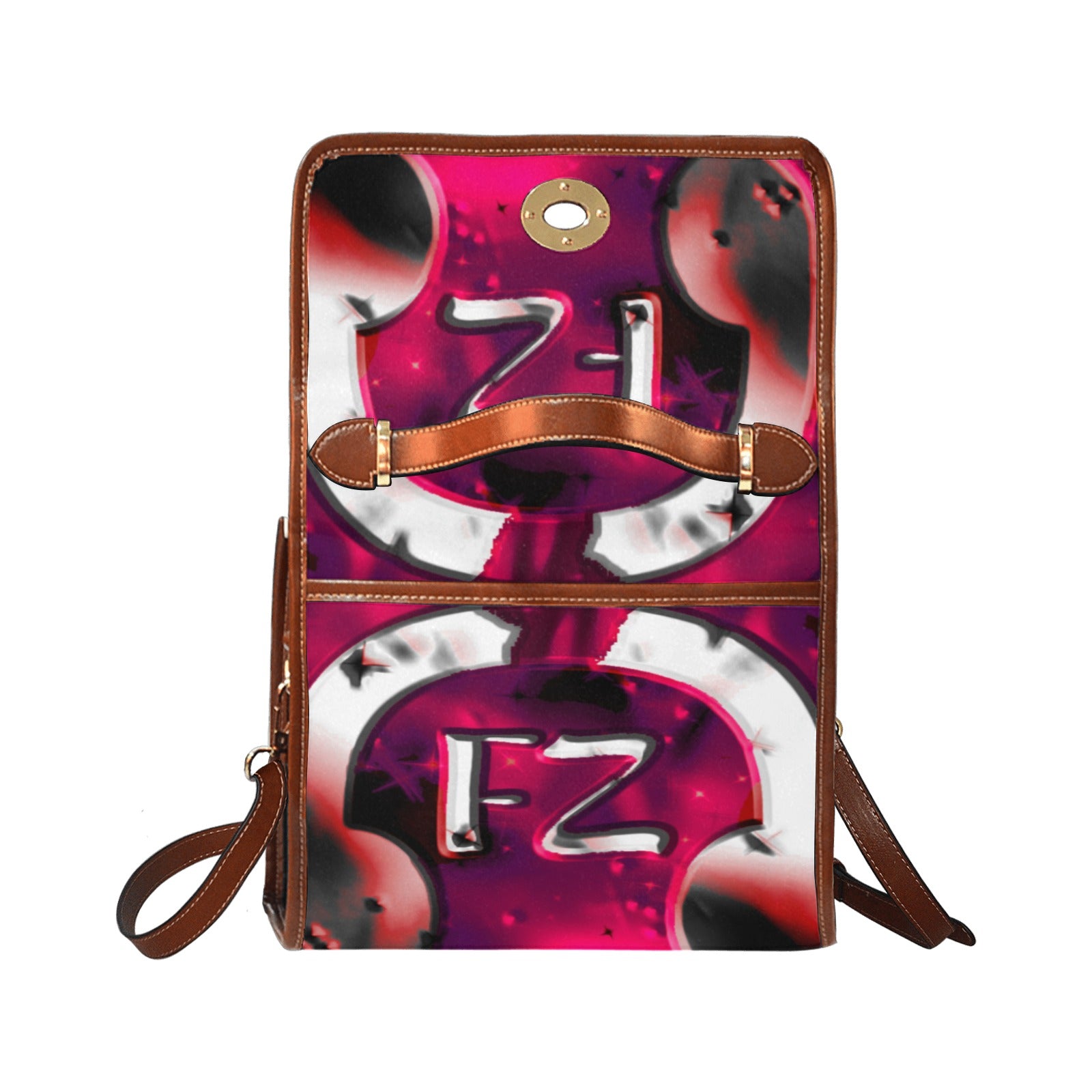 fz red abstract handbag all over print waterproof canvas bag(model1641)(brown strap)