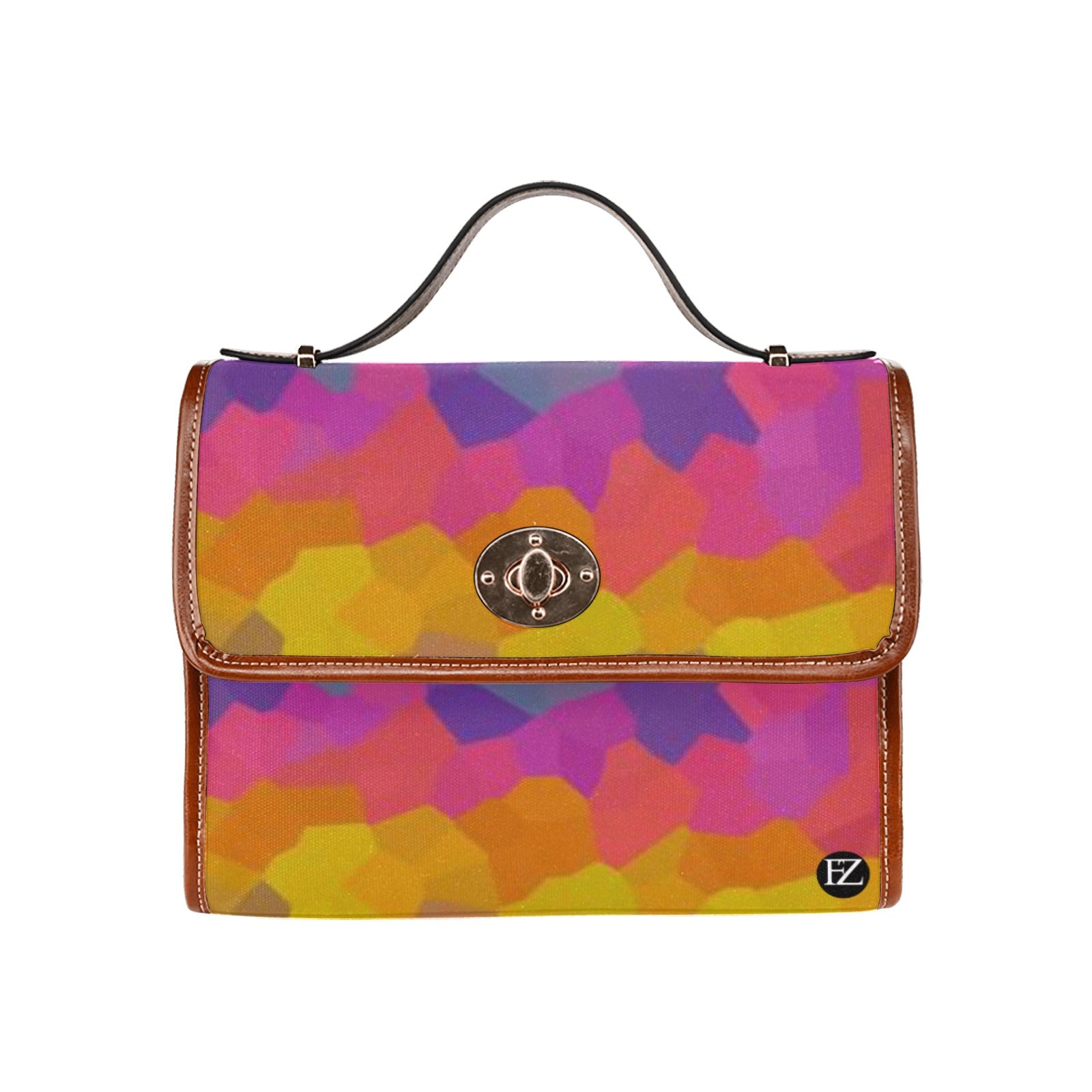 fz women's abstract hand bag all over print waterproof canvas bag(model1641)(brown strap)