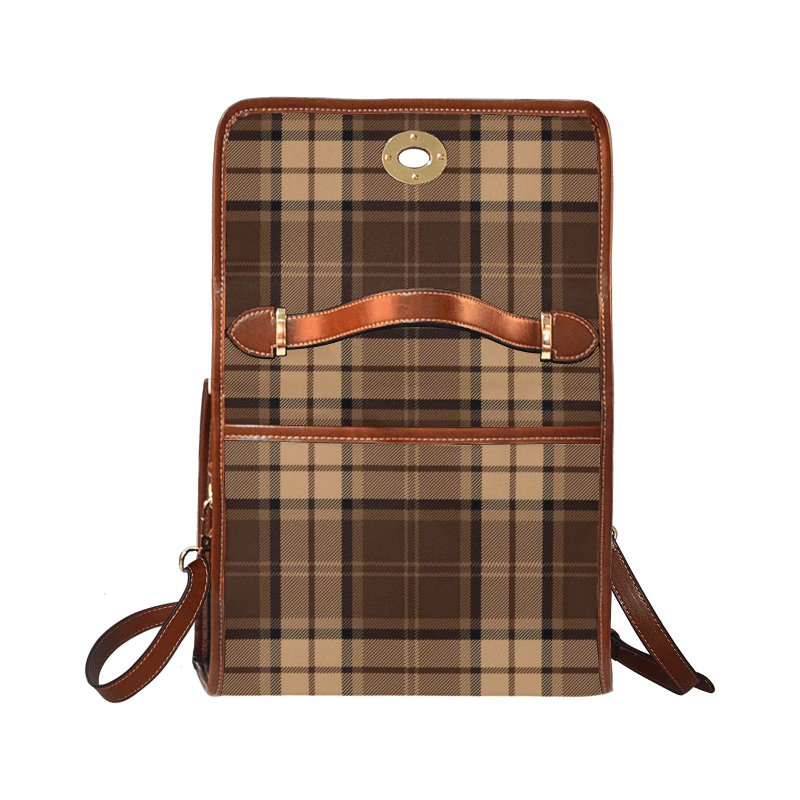 fz women's plaid hand bag all over print waterproof canvas bag(model1641)(brown strap)