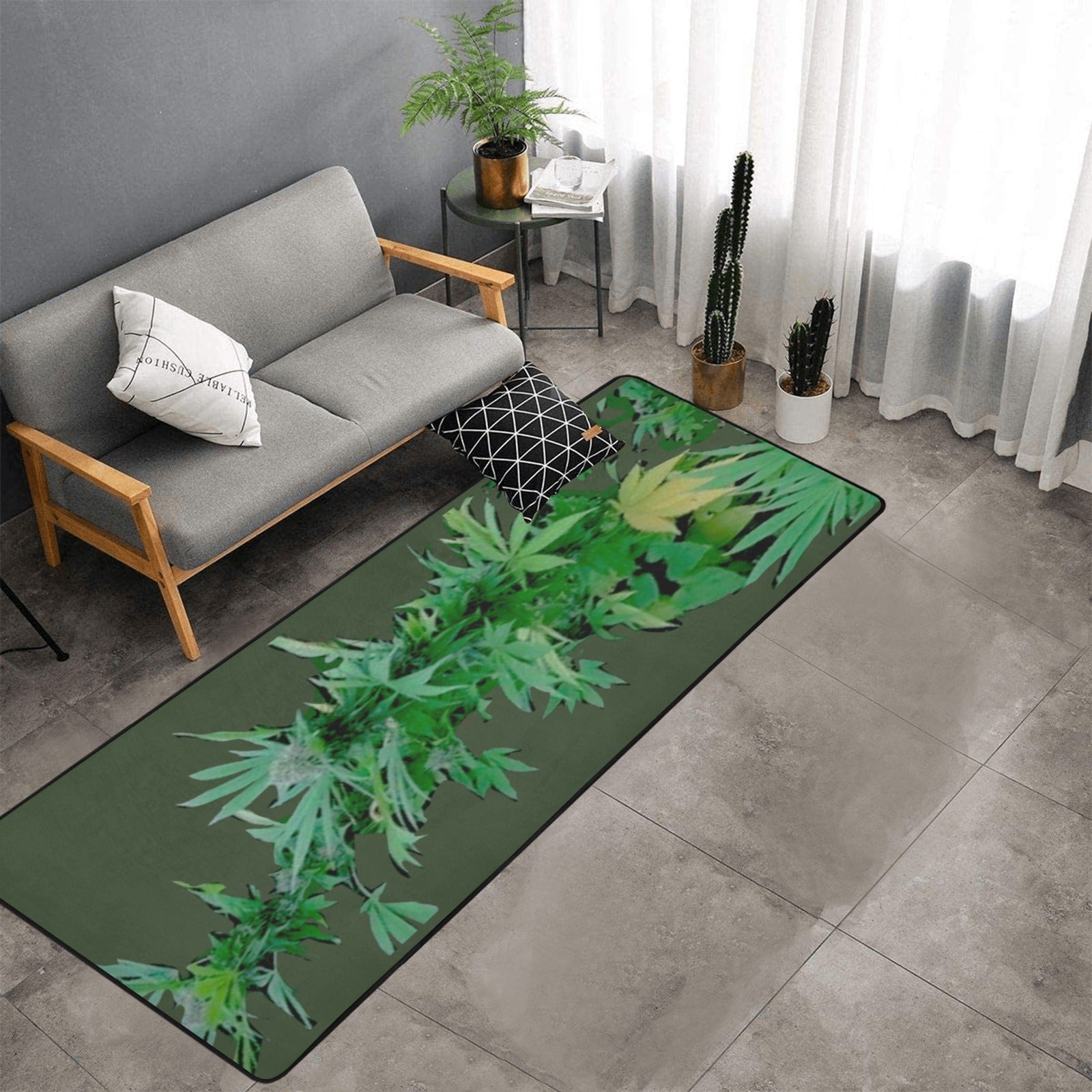 fz bud area rug one size / fz rug - army green area rug with black binding 10'x3'3''