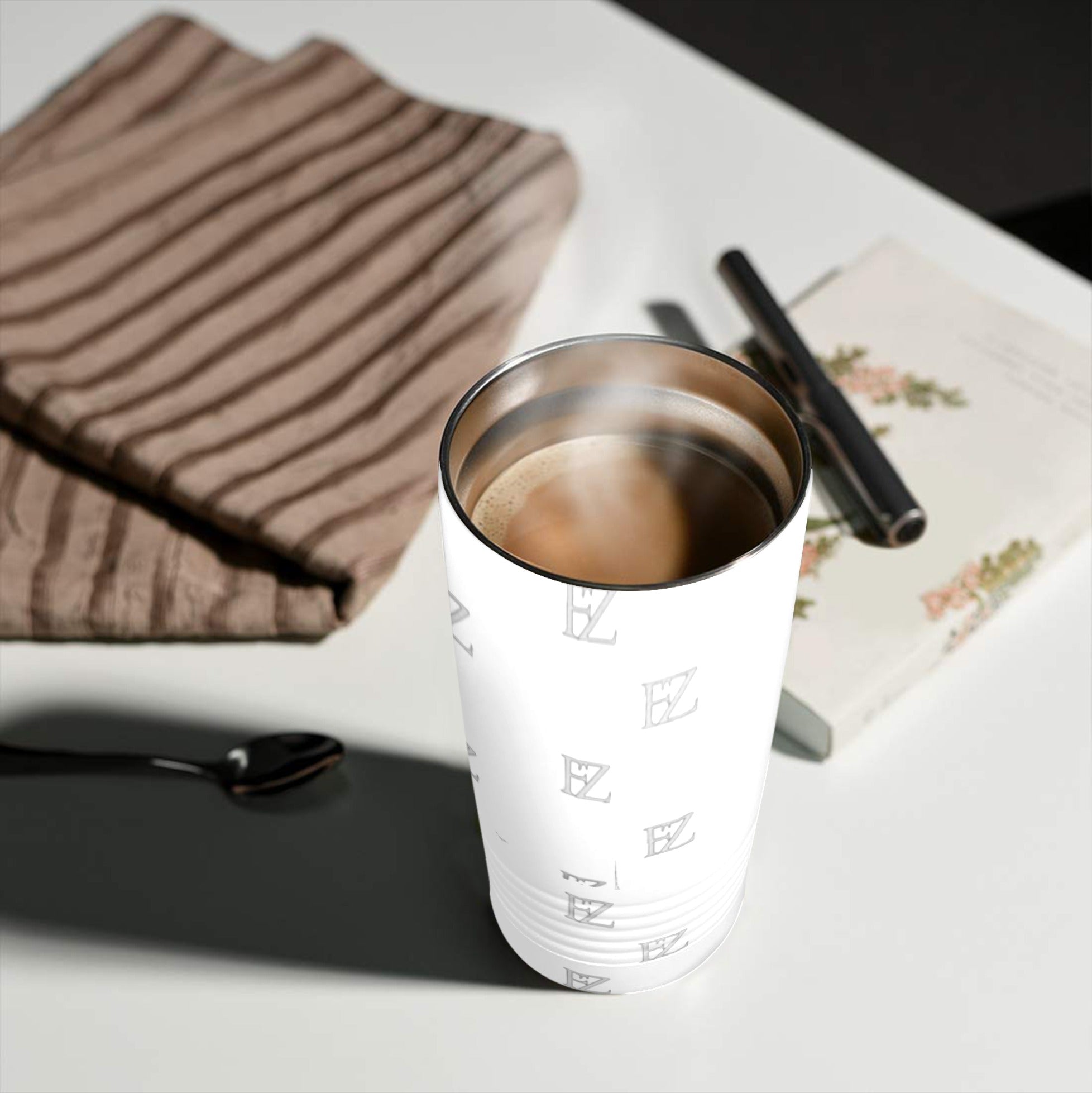 fz original coffee cup - white insulated stainless steel tumbler (20oz )