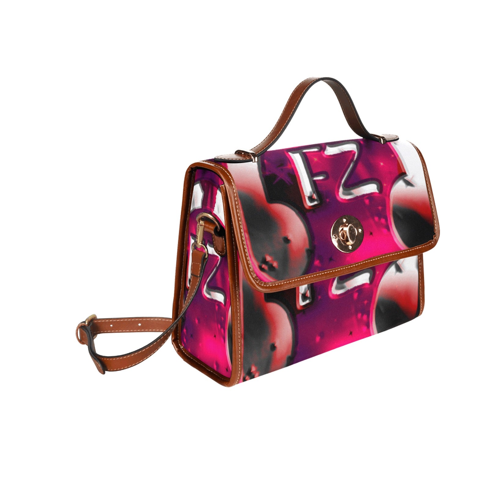 fz red abstract handbag all over print waterproof canvas bag(model1641)(brown strap)