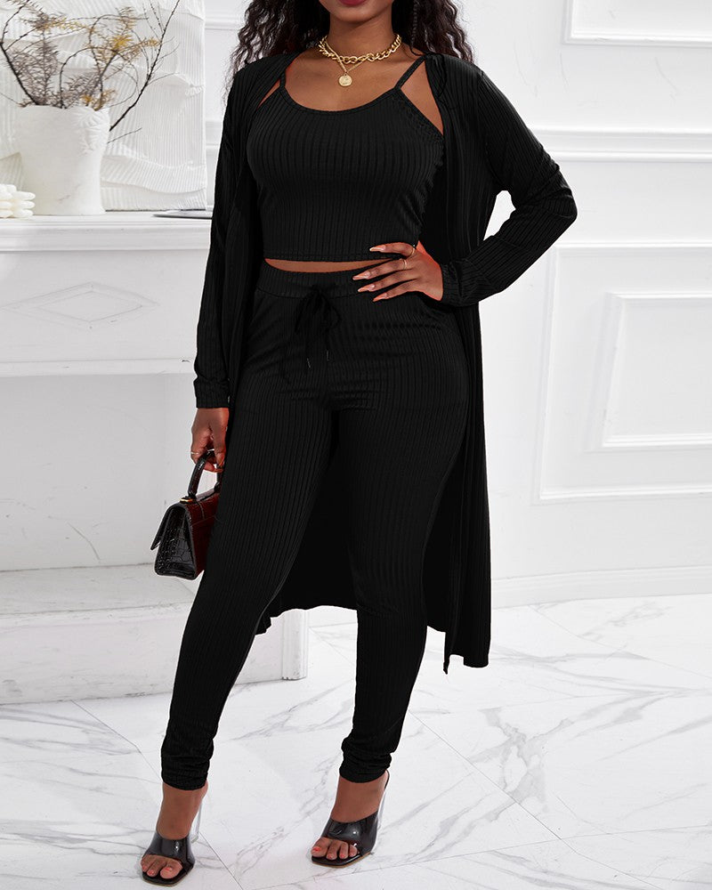 FZ Women's Ribbed Pants Set With Longline Coat - FZwear