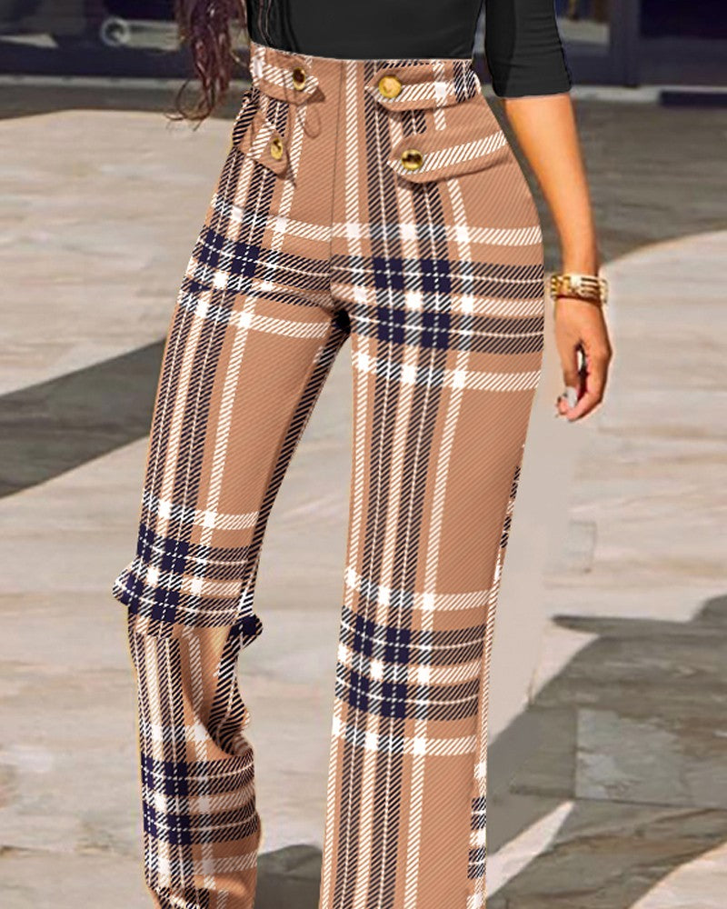 FZ Women's Plaid Print High Waist Pants - FZwear