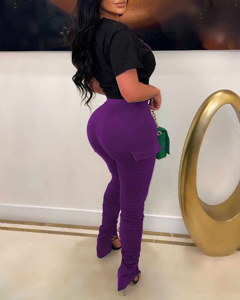 FZ Women's Letter Print High Waist Pants Set - FZwear