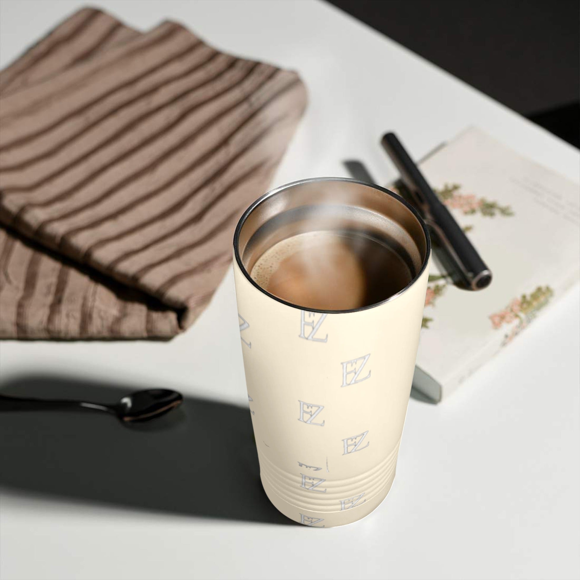 fz original coffee cup - beige insulated stainless steel tumbler (20oz )