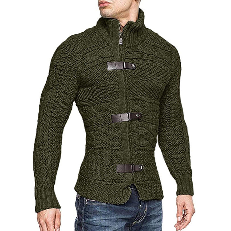 FZ Men's Leather Button Long Sleeve Knitted Sweater Jacket - FZwear