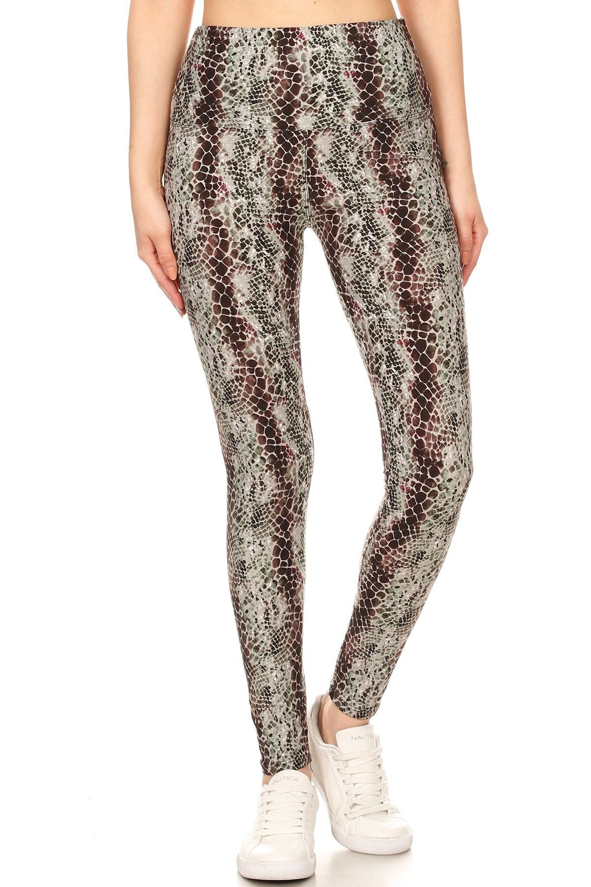 FZ Women's Banded Lined Snakeskin Printed Knit Leggings - FZwear
