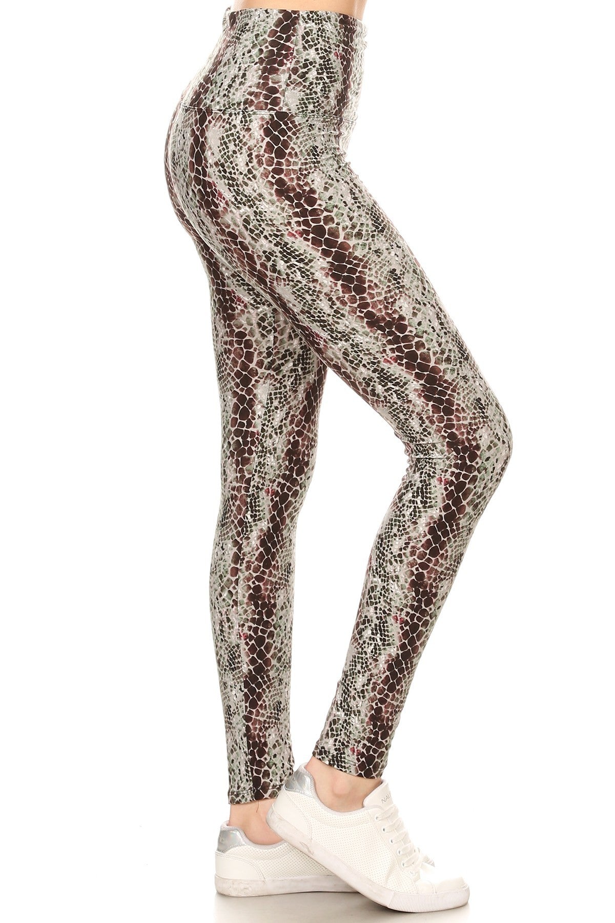 FZ Women's Banded Lined Snakeskin Printed Knit Leggings - FZwear