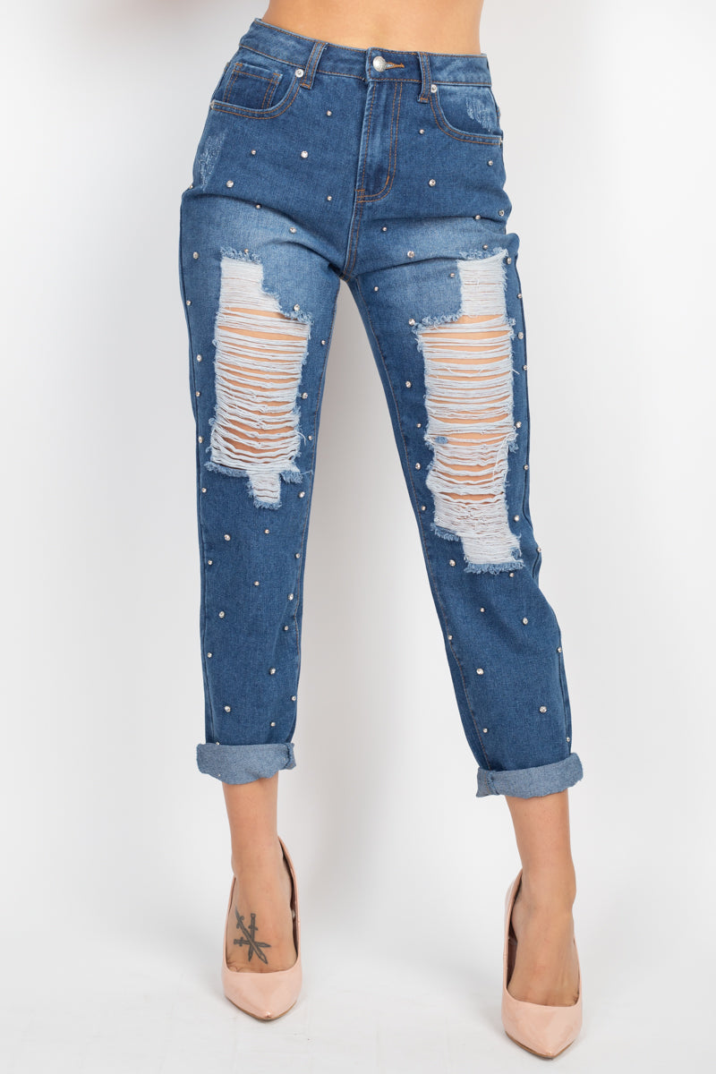 fz women's ripped-front denim jeans pants