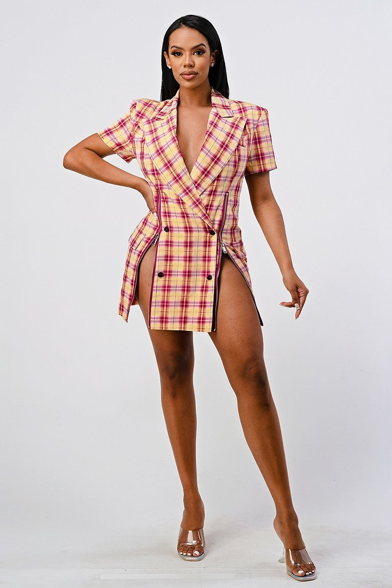 fz women's plaid blazer mini dress