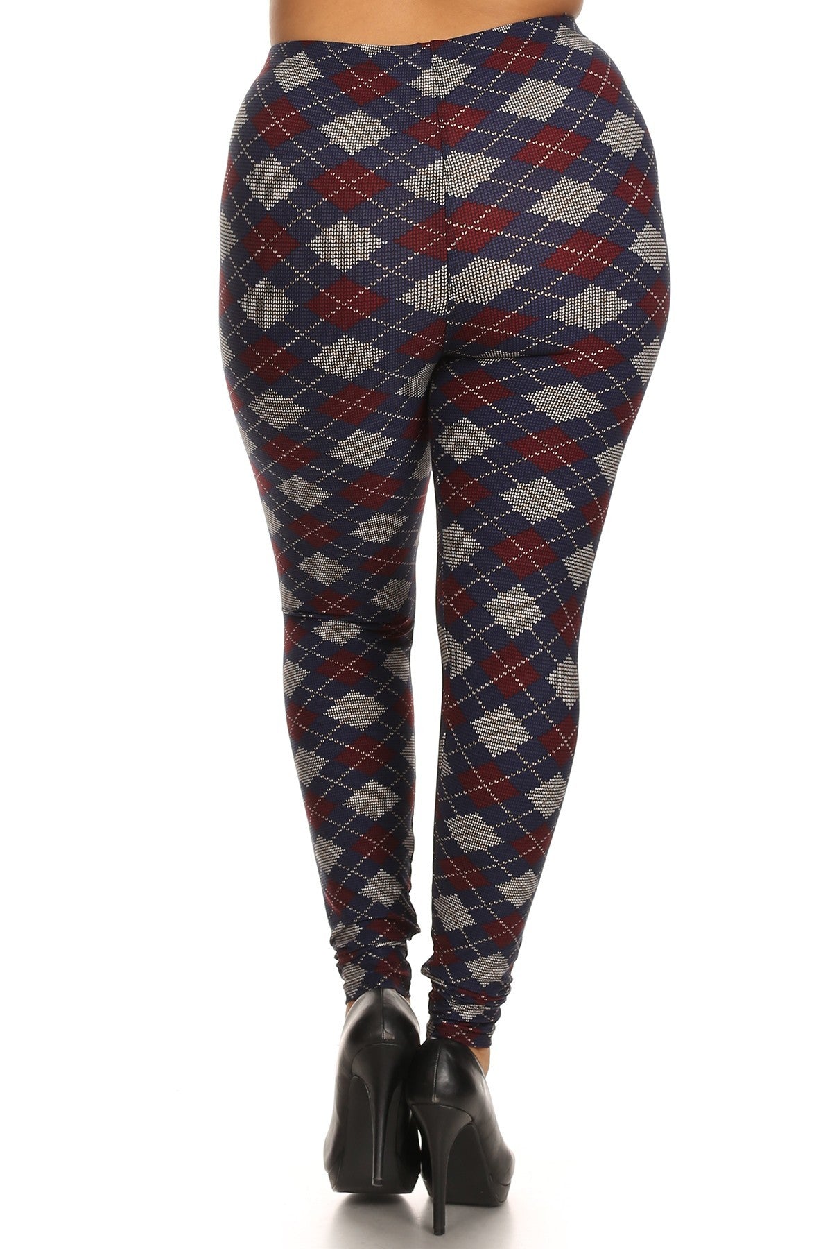 plus size plaid graphic printed knit legging with elastic waist detail