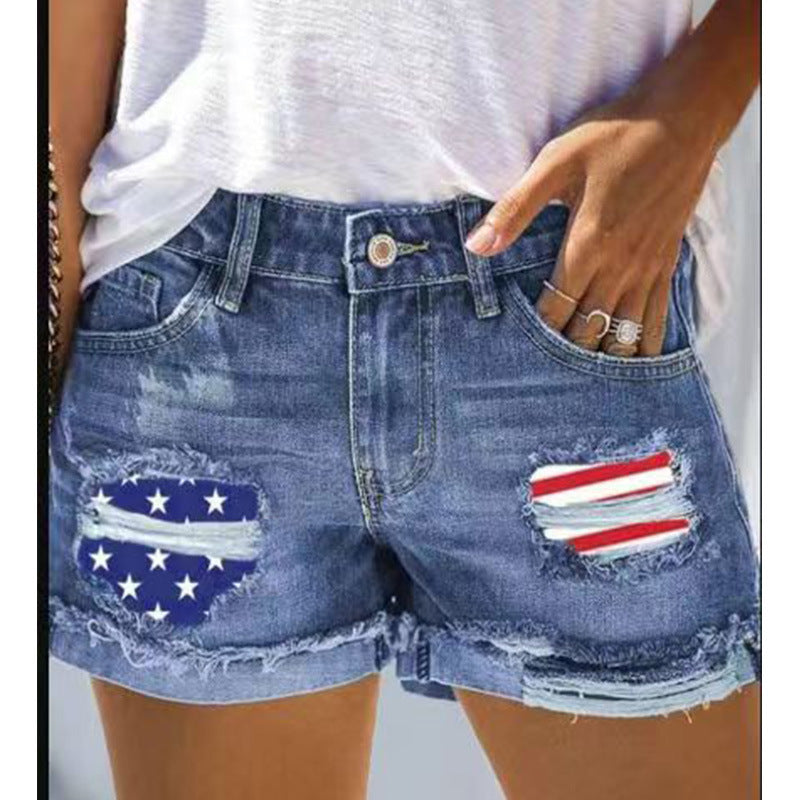 american flag patch skinny denim shorts