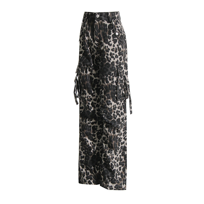 FZ Women's Vintage Leopard Print Design Cargo Denim Pants - FZwear