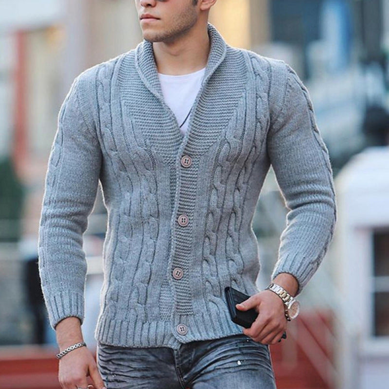 new sweater men's knitted cardigan solid color slim men's jacket