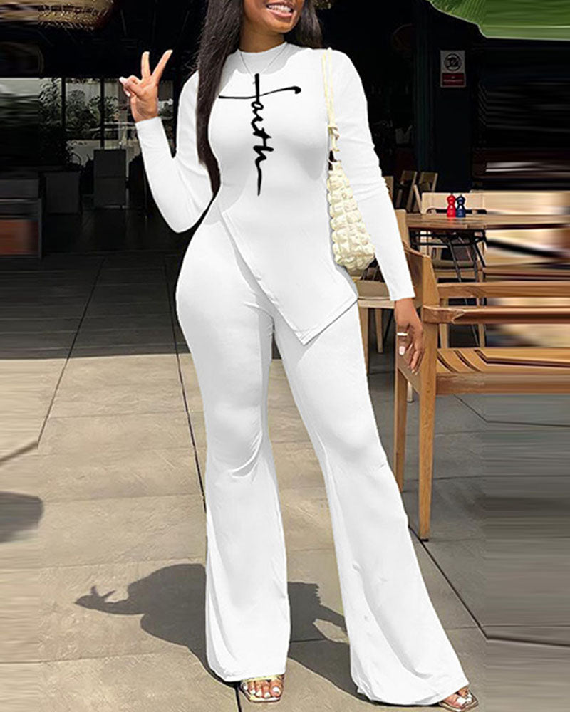 FZ Women's Letter Print Bootcut Pants Suit - FZwear