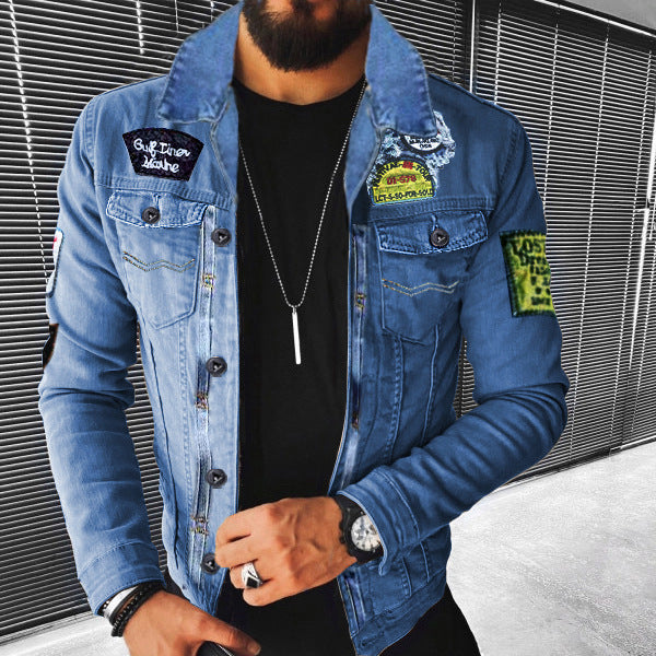 plush style thickened denim men's outer jacket