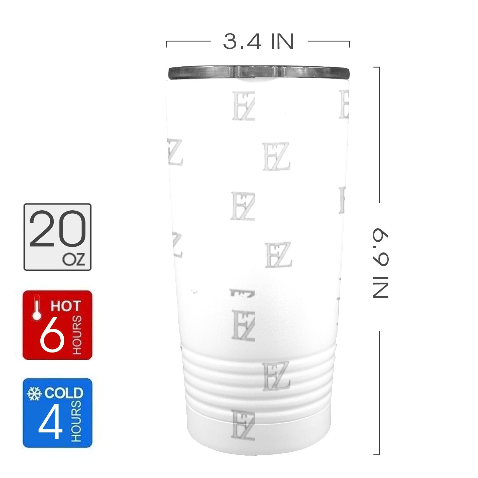 fz original coffee cup - white insulated stainless steel tumbler (20oz )